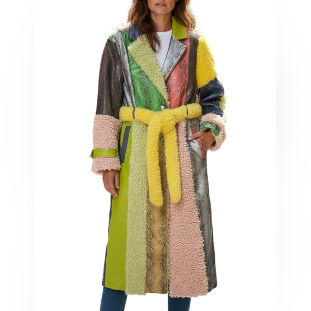 Colin Locascio x Free People Pamela Patchwork Lg Faux Snakeskin Long Belt Trench